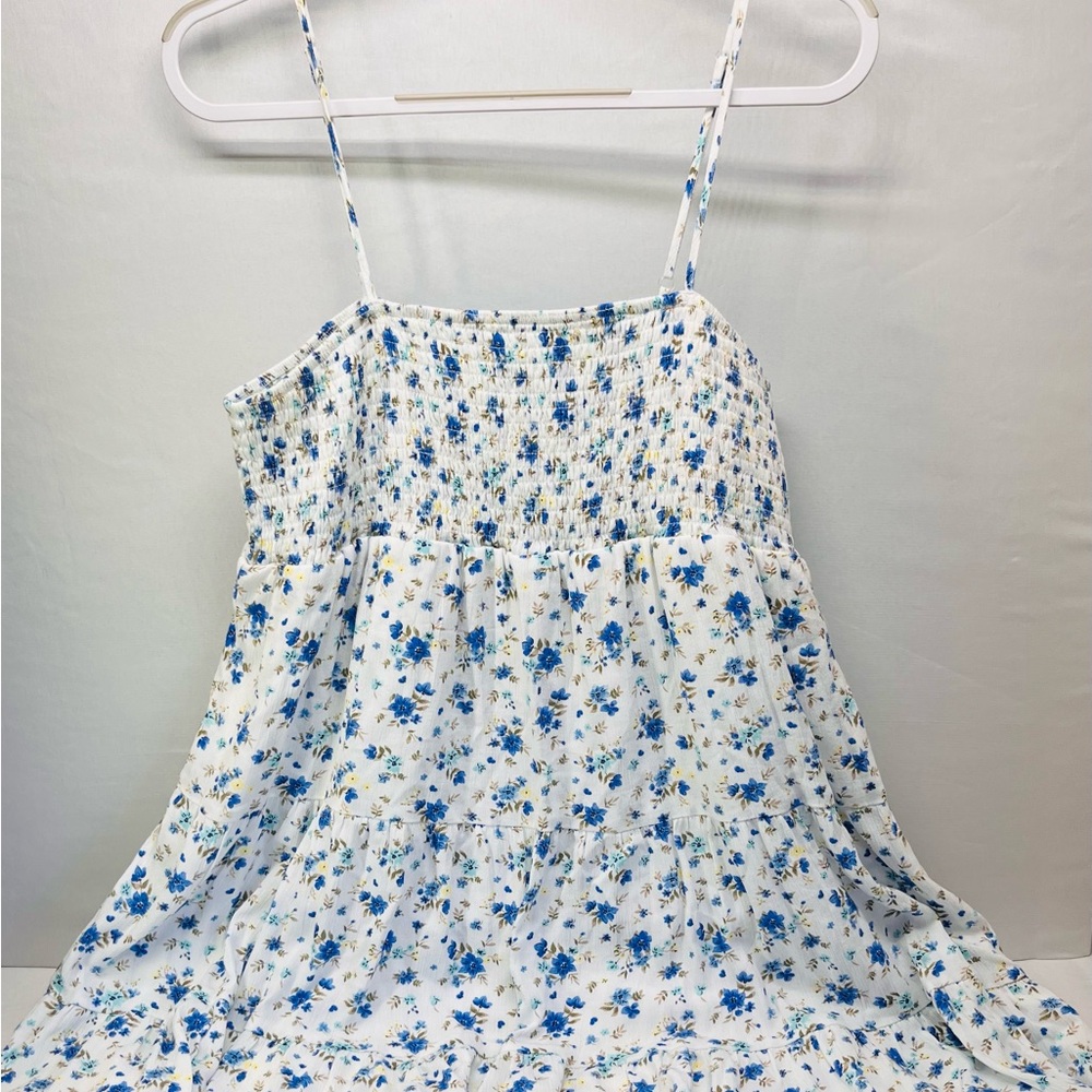 No Boundaries White and Blue Floral Midi Dress